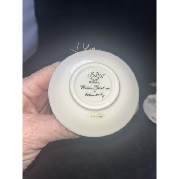 3 Lenox Winter Greetings Miniature Cup & Saucer Ornament - Picture 4 of 5